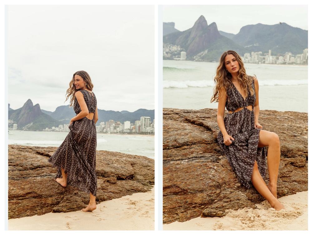 Z & L Europe Milena Maxi Dress Printed Cutout Tassels Frayed Hem 100% Cotton